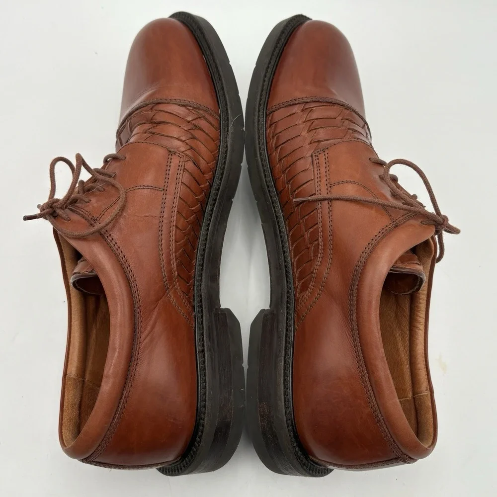 10 M JOHNSTON &‎ MURPHY COGNAC TAN WOVEN LACE-UP OXFORD DRESS SHOES